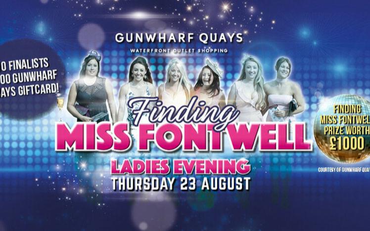 Promotional banner for Ladies Evening featuring Miss Fontwell competition.