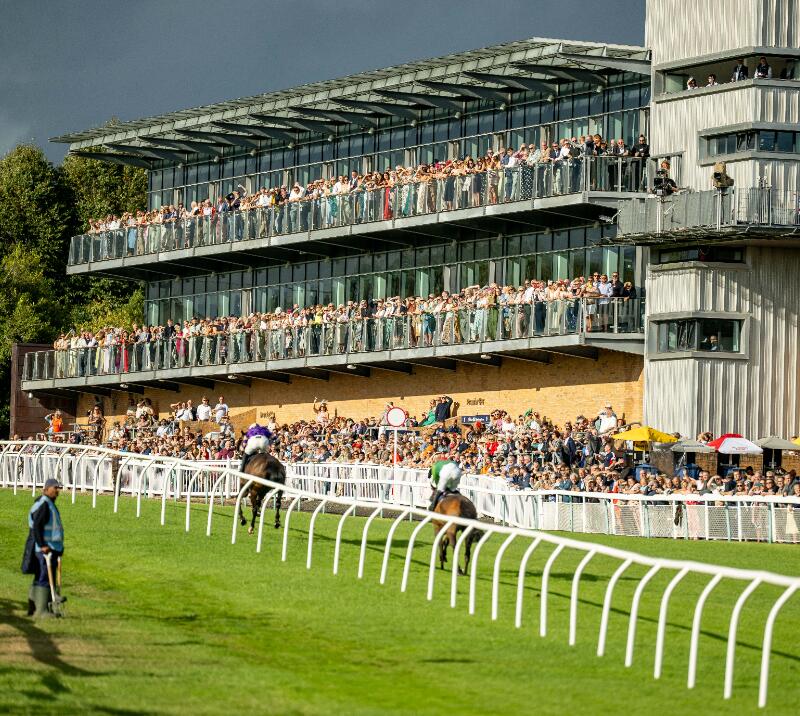 The packed hospitality balconies at Fontwell Park