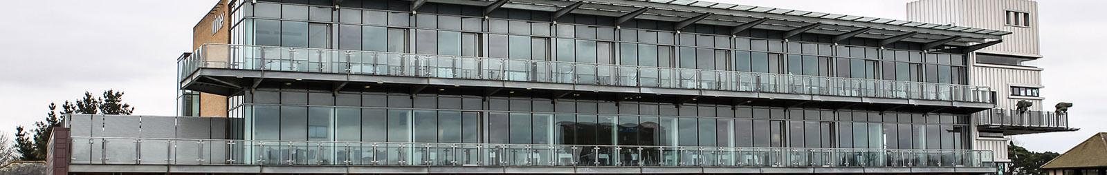 Exterior view of the main grandstand building at Fontwell Park.